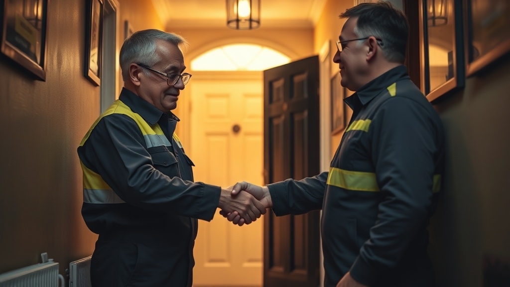 Engineer shaking hands with a Forest Hill homeowner after locating their leak